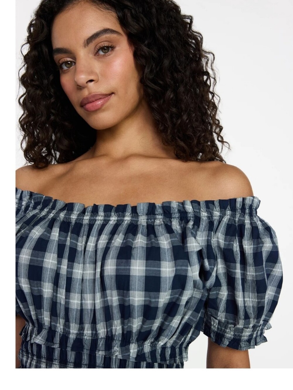 Blue Plaid Smocked Midi Dress PLUS SIZES AVAIL - Picture 3 of 5